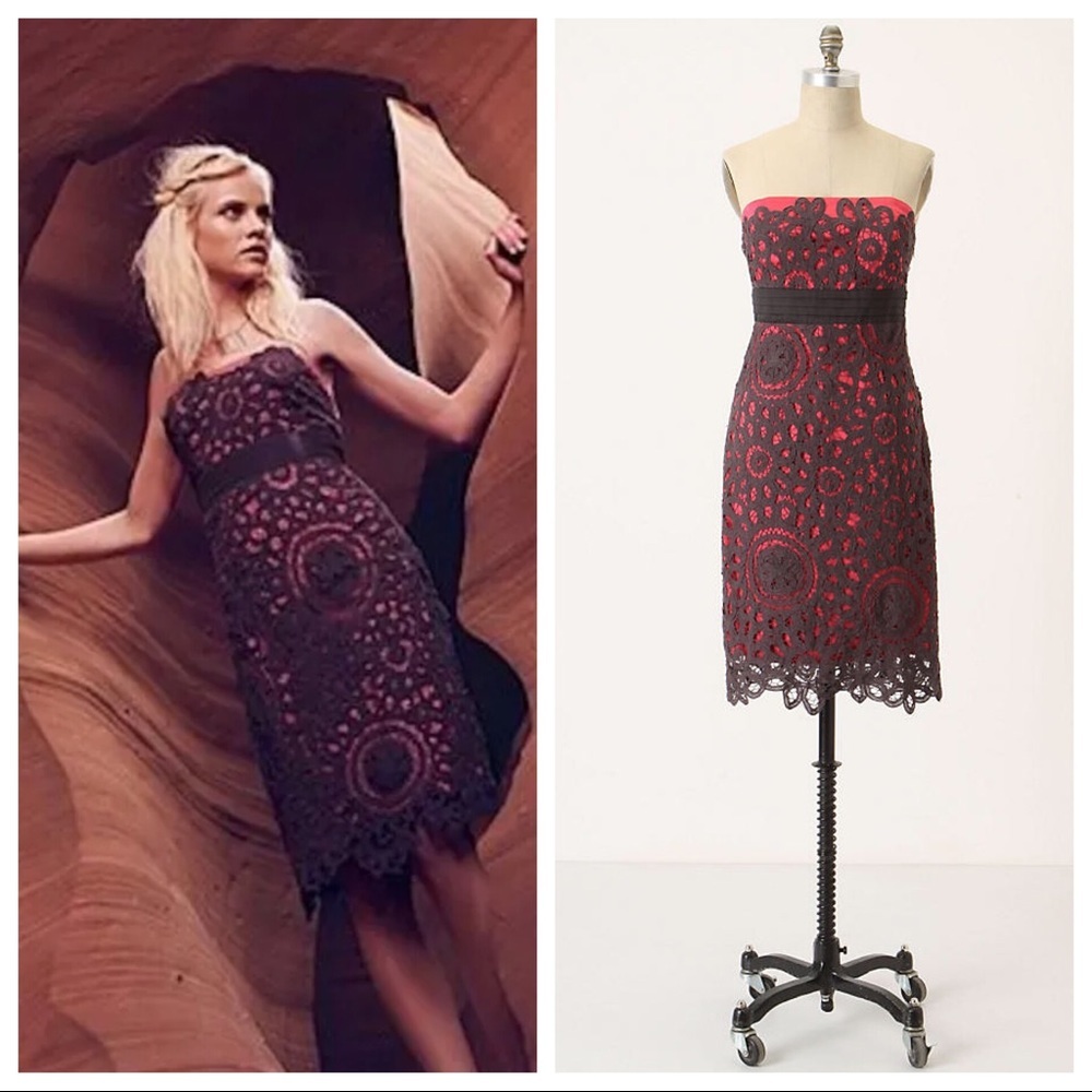 Anthropologie 2‎ Floreat Lace Strapless Party Dress